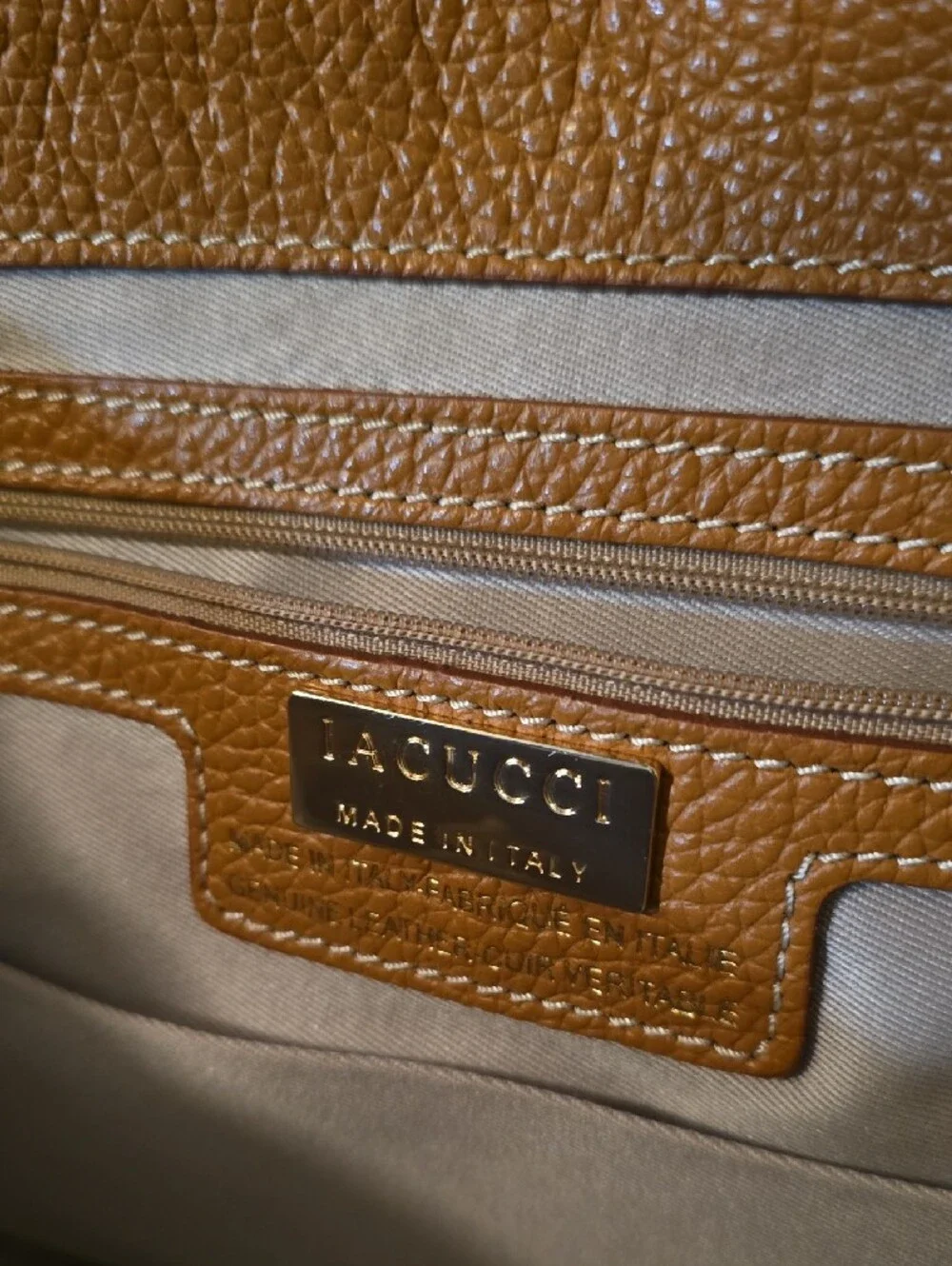 IACUCCI Italy Croc-Embossed & Pebbled Leather Flap Satchel Bag – Honey/Tan